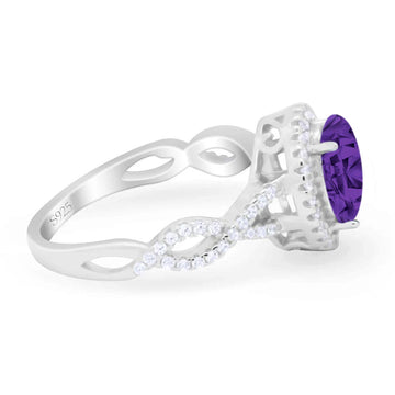 Oval Amethyst CZ Halo Twisted Ring 925 Sterling Silver Wholesale